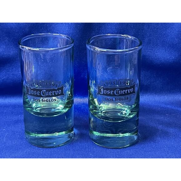 Pair of Green Tinted Glass Jose Cuervo Shot Glass - Picture 1 of 2